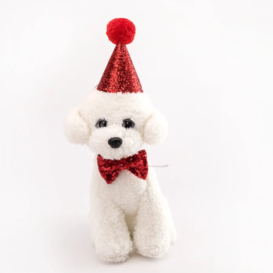 2Pcs/set Pet Dogs Caps With Bowknot Cat Dog Birthday Costume Sequin Design Headwear Cap Hat Christmas Party Pets Accessories