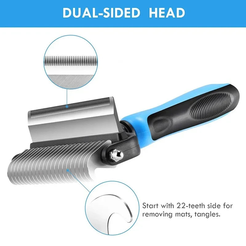 2In1 Professional Dog Combs Rake Safe Double-Sided Comfortable Handle Pet Grooming Brush For Dog Cat Remove Knots Tangles Easily