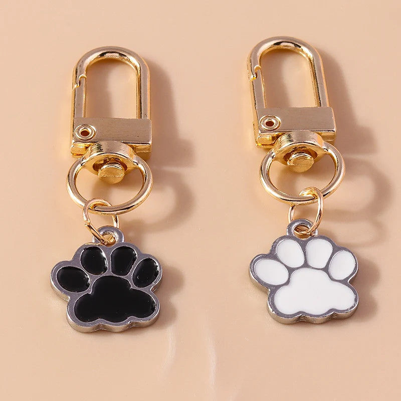Cute Enamel Puppy Dog Cat Paw Keychain Footprint Key Ring Pendants for Women Girls Handbag Decor DIY Handmade Jewelry  Gifts