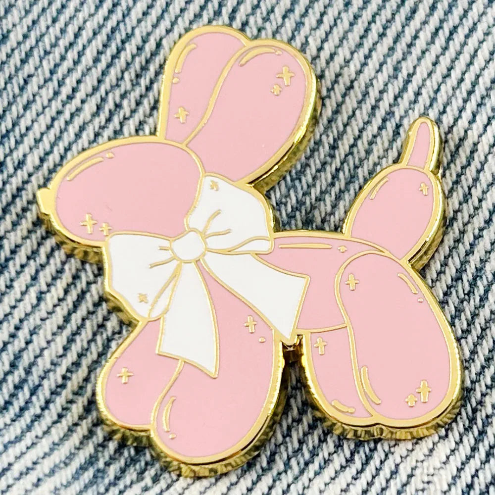 Pink Balloon Dog Enamel Pin Cute Puppy With Bow Tie Brooch Pastel Jewelry Hot Girl Gift Accessories