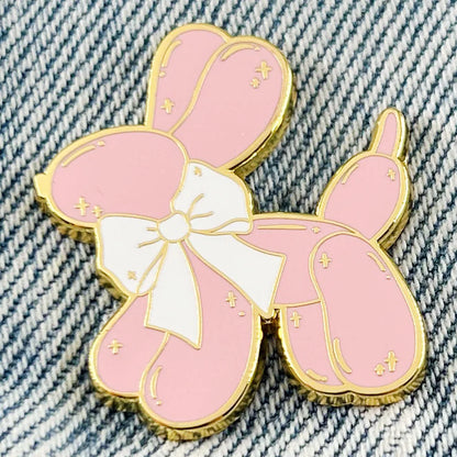Pink Balloon Dog Enamel Pin Cute Puppy With Bow Tie Brooch Pastel Jewelry Hot Girl Gift Accessories