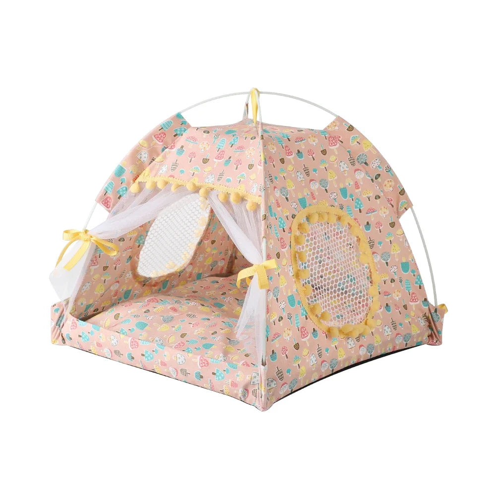 the PRINCESS PUPPY TENT - Pet Dog Tent House, Floral Print Enclosed Cat/Dog Tent Bed, Indoor Folding Portable Comfortable Kitten/Puppy Bed, Kennel for Small Pets