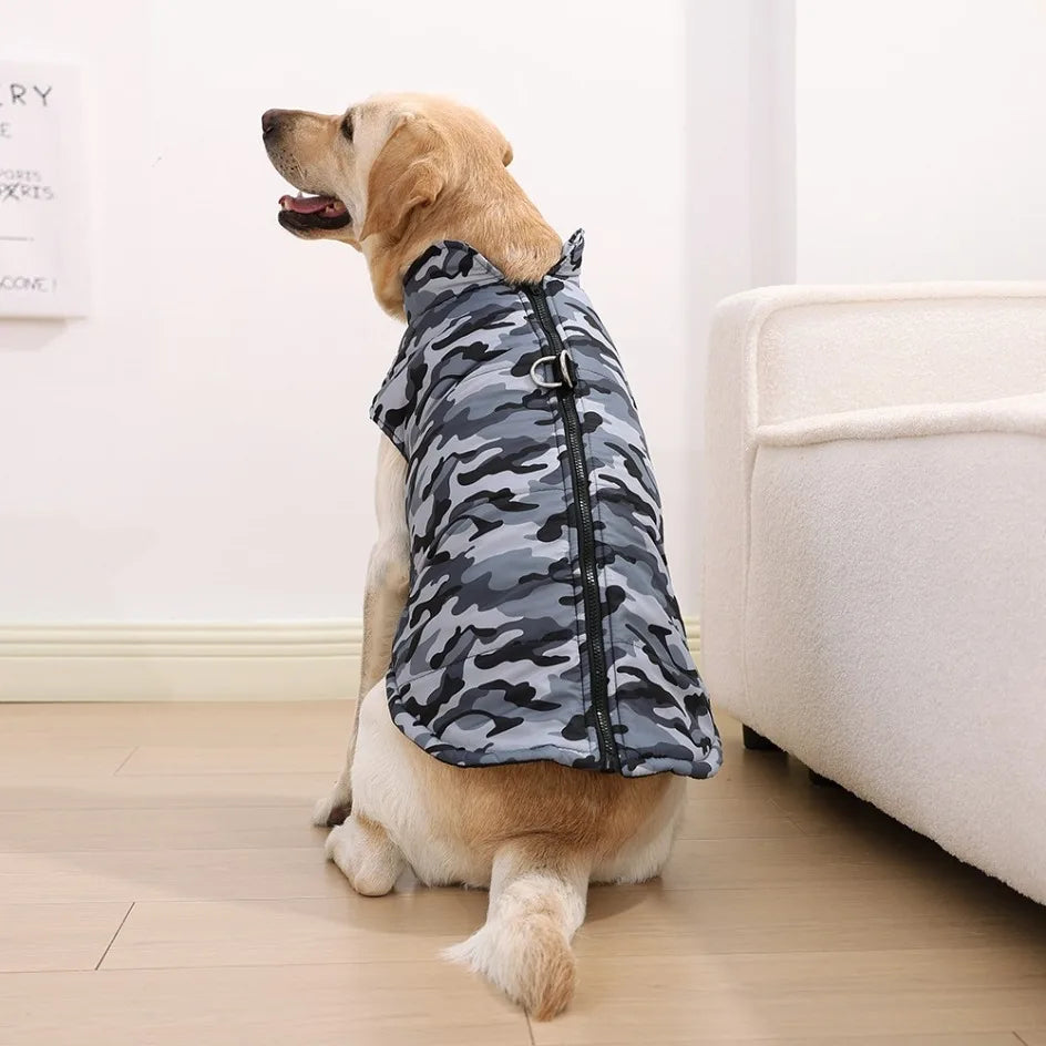 Winter Warm Big Dog Clothes Camouflage Sleeveless Pet Vest Jacket Windproof Large Dog Coat Zipper D-ring 4XL-6XL Puppy Outfits