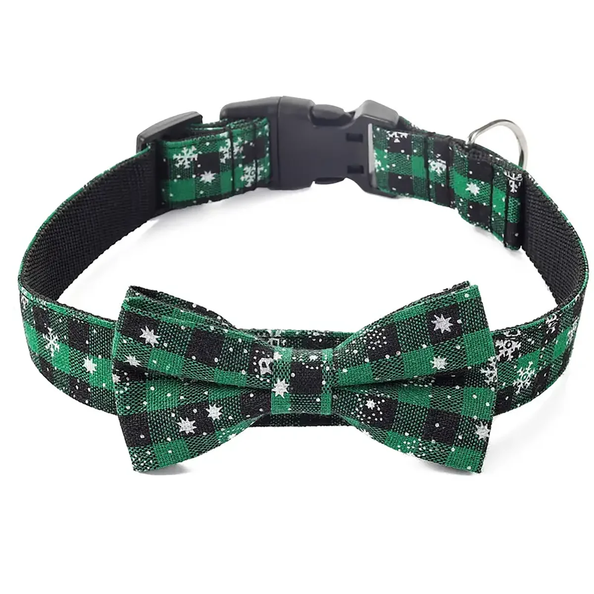 the HOLIDAY GENT - Dog Collar with Bowtie, Christmas Plaid Snowflake Dog Collar with Adjustable Buckle - Suitable for Small/Large Dogs/Cats/Pets