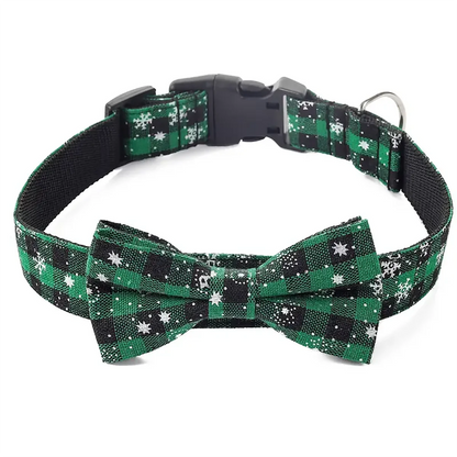 the HOLIDAY GENT - Dog Collar with Bowtie, Christmas Plaid Snowflake Dog Collar with Adjustable Buckle - Suitable for Small/Large Dogs/Cats/Pets