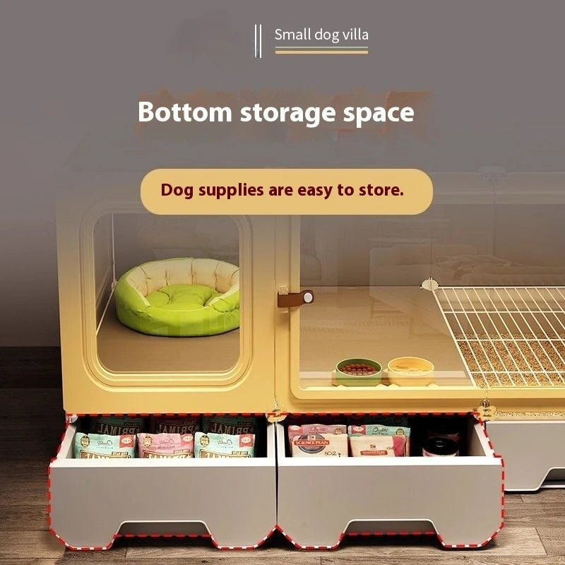 the LUXURY PET VILLA - Luxury Metal Small Dog Crate: 1-Bed-1-Living-1-Bath Villa, Separated Toilet, Indoor Integrated Doghouse/Cathouse