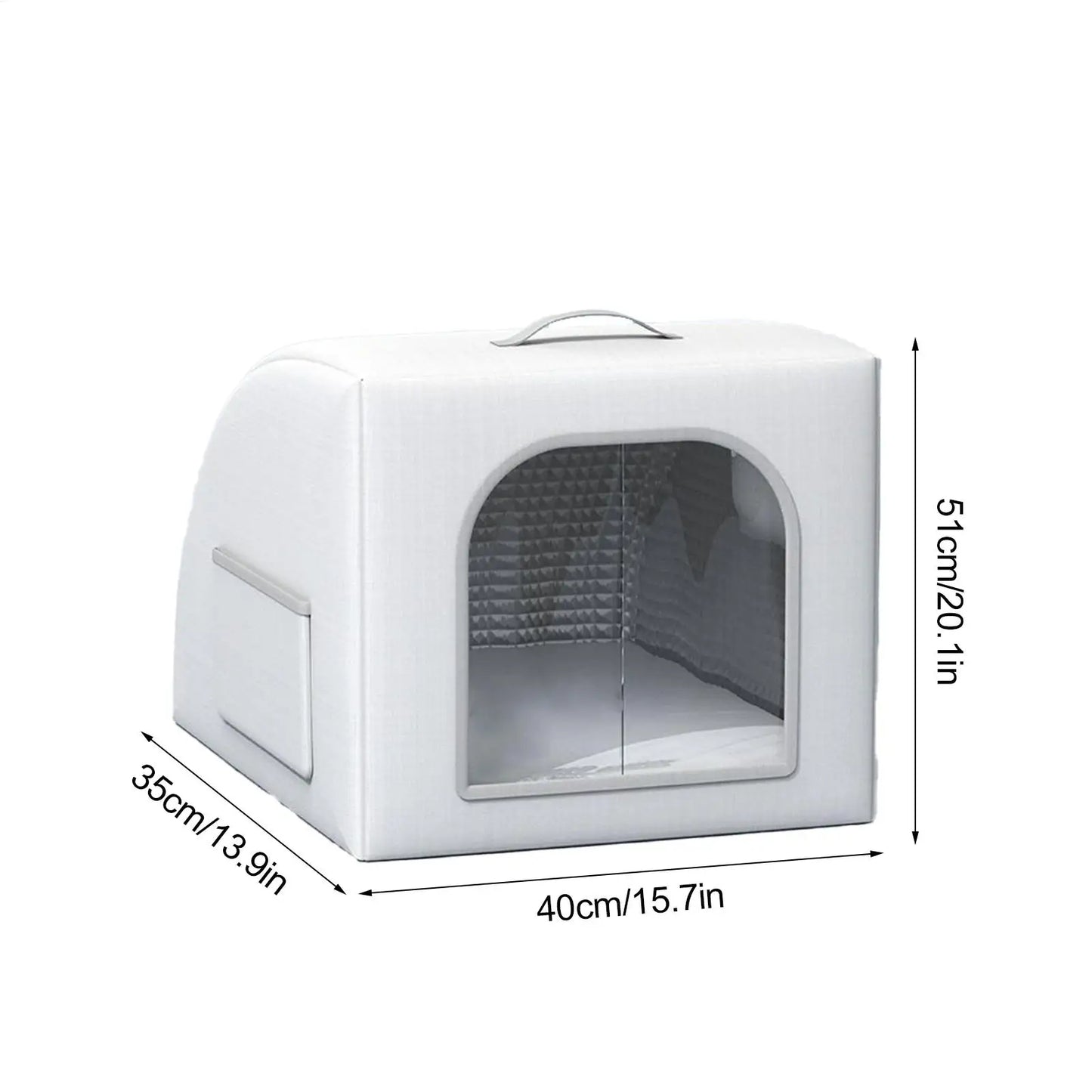 the COOLING CAVE - Doghouse with Cooling, Foldable Pet Cooling Shelter for Dogs/Cats with 8 Ice Bags, Doghouse for Farm, Backyard, Living Room, Front Door