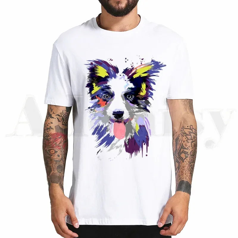 the BORDER COLLIE - Border Collie Print T-Shirt, Hip Hop Girl Print Top Tees, Harajuku Dog Cartoon Funny Kawaii Art T-Shirts, Men Fashion Summer T-Shirts