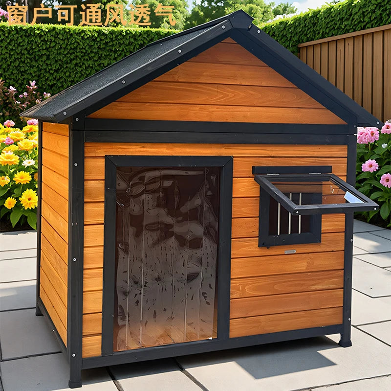 Outdoor dog cage doghouse Solid wood sun protection Rain protection dog kennel doghouse Large medium-sized dog Golden