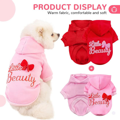 Small Medium Dog Hoodies Fleece-Lined Hooded Sweater, Autumn Winter Dog Clothes Puppy Pullover with  Leash Hole Pet Apparels