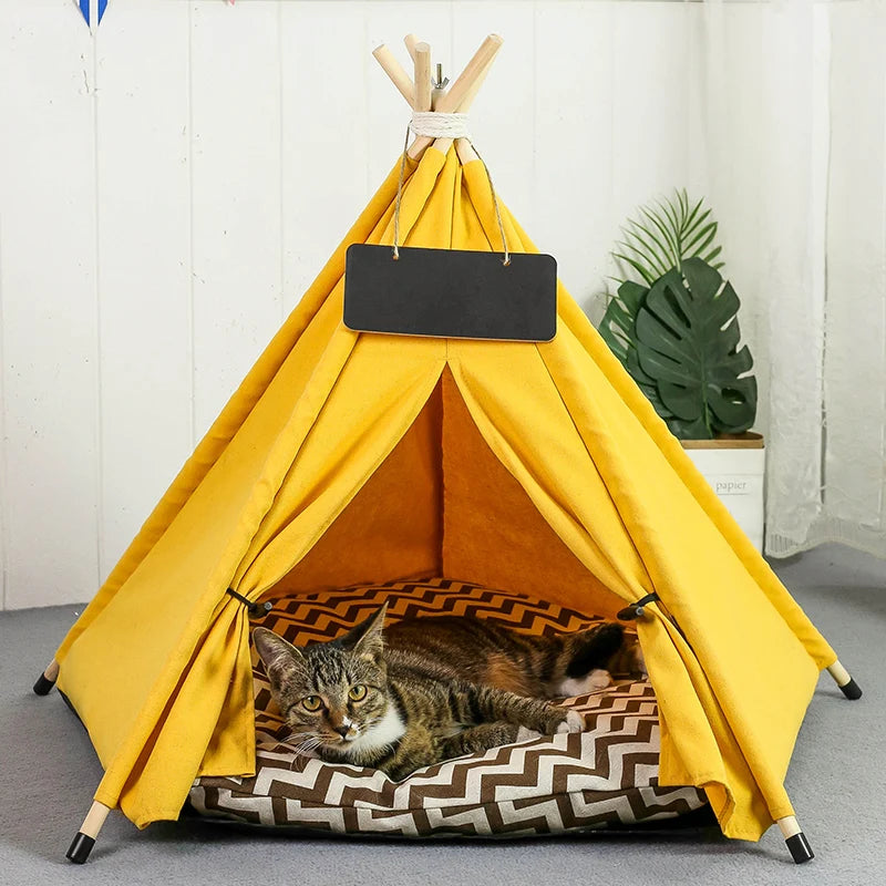 the DOG TEEPEE - Pet Teepee Dog/Cat Bed Tent with Thick Cushion, Portable Puppy Houses for Cats/Dogs/Rabbits Up to 15kg/33lbs