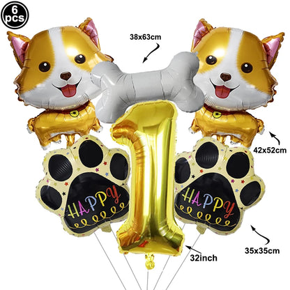 Dog Balloon Corgi Husky Puppy Foil Balloon Dog Paw Ballon Paw Print Balloons Dog Balloon for Puppy Birthday Decorations Supplies