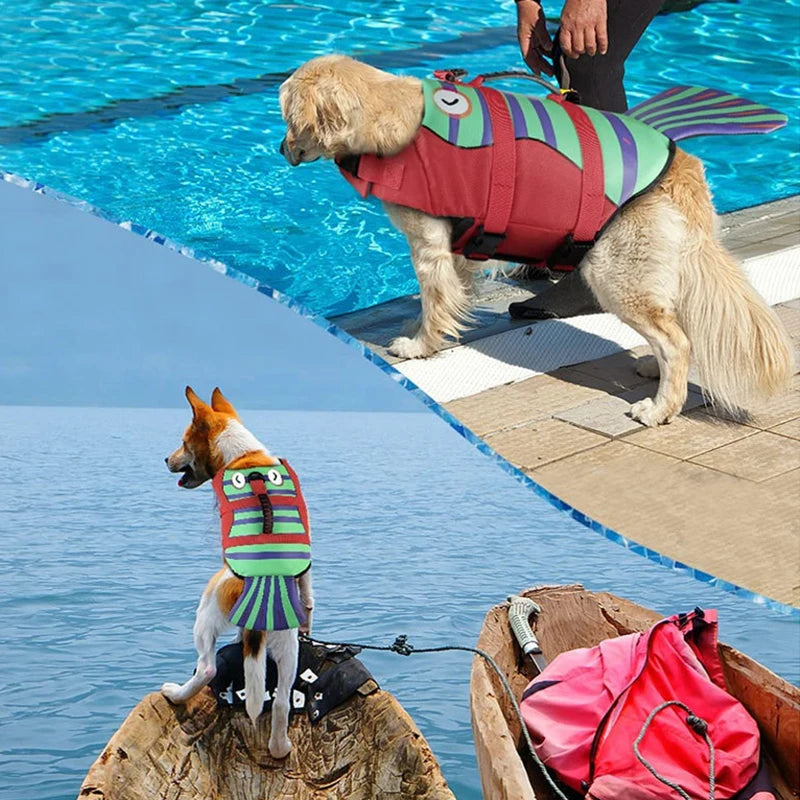 the MER-DOG - Pet Dog Life Jacket, Enhanced Buoyancy Small Dogs Swimming Clothes, Safety Vest with Handle for Medium/Large Dog, Surfing Costume