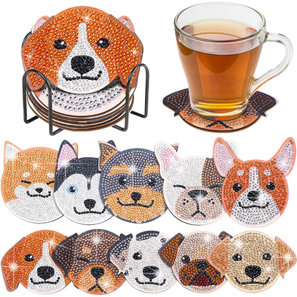 10 pieces/set of wooden coasters with dog patterns and diamond paintings, DIY creative diamond painting coasters, holiday gifts