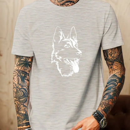 the SHEPHERD SILHOUETTE - Men German Shepherd Graphic Cotton T-Shirt - Casual Crew Neck Short Sleeve Summer Tee with Dog Print, Men Clothing