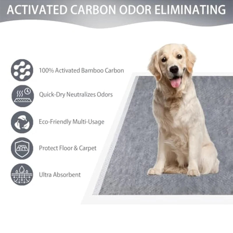 the ABSORBENT DOG PADS - 100/50/40/20PCS Absorbent Dogs Diapers, Disposable Puppy Training Pee Pads, Quick Dry Bamboo Charcoal Surface Mat, Clean Cushion