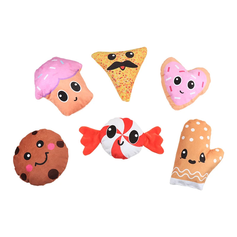 Afternoon tea dessert series sound plush dog toys containing loud paper tape BB called interactive play pet supplies