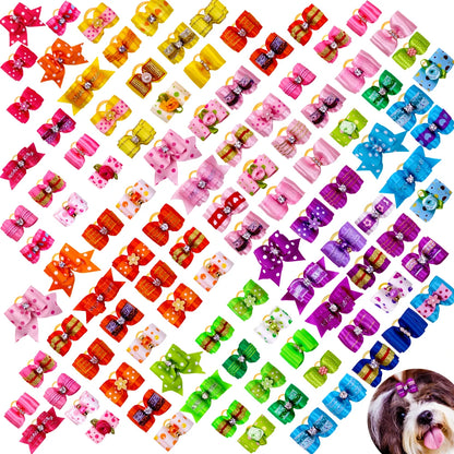 20pcs Pet Dog Cute Hair Bows with Rhinestone&Flowers Ribbon Bows Dog Hair Accessory Dog Groomining Pet Supplies