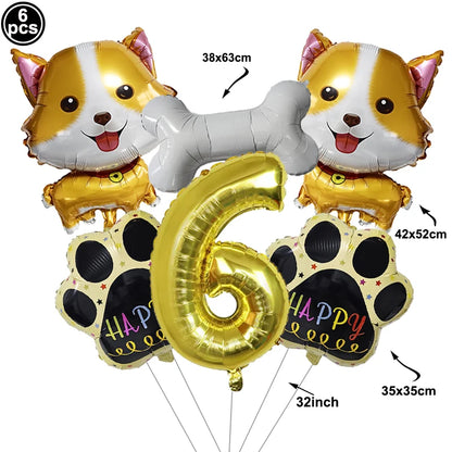 Dog Balloon Corgi Husky Puppy Foil Balloon Dog Paw Ballon Paw Print Balloons Dog Balloon for Puppy Birthday Decorations Supplies