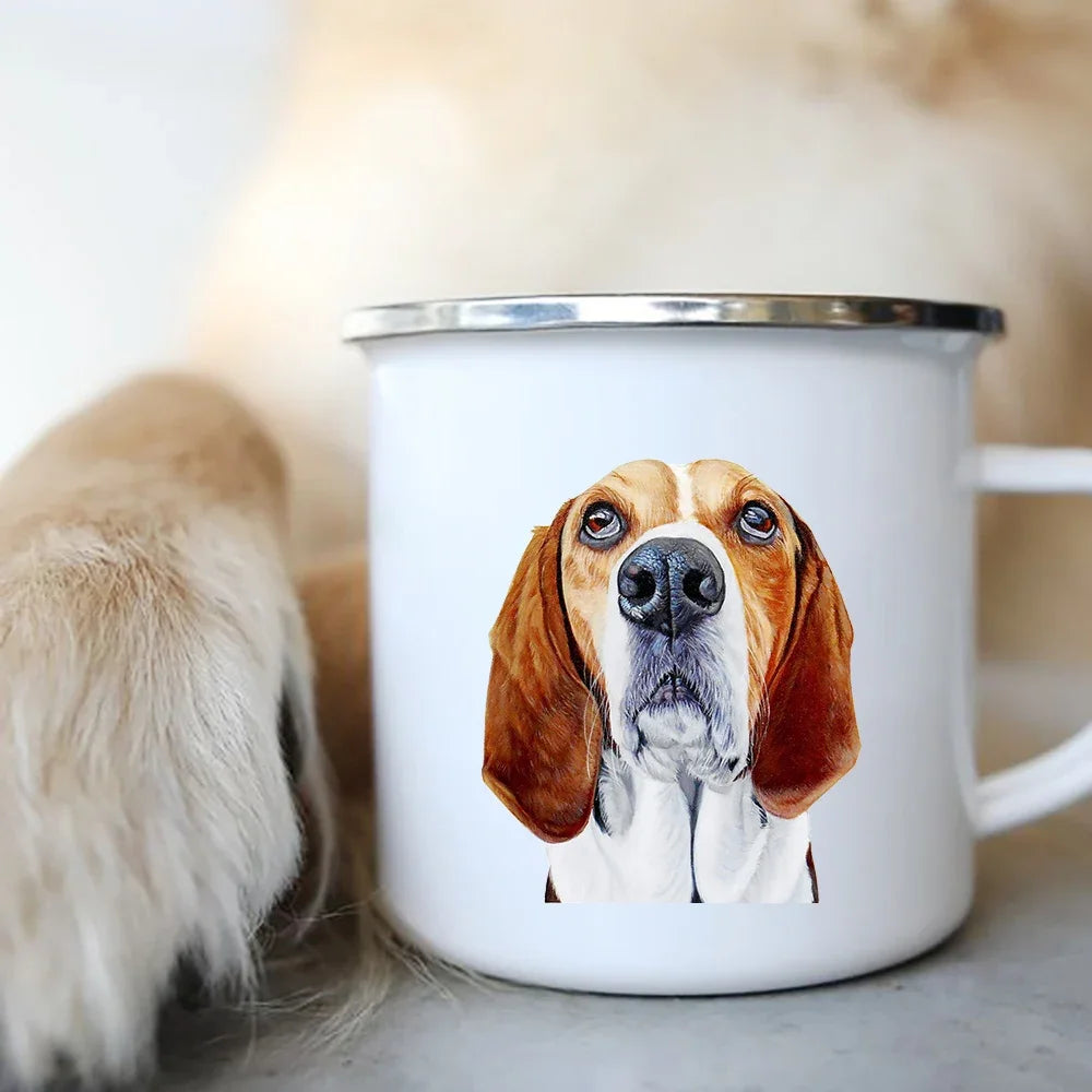 Cute Dog Printed Enamel Coffee Tea Mugs Office Home Party Beer Drink Cola Cups Funny Handle Camping Water Mug Best Friend Gifts
