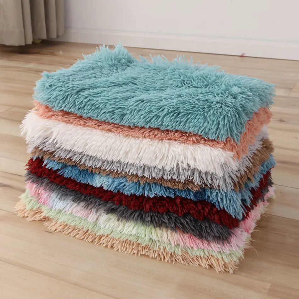 Dog Bed Mat Pet Cat Dog Plush Soft Warm Cushion Pet Washable Candy Colored Blanket Kennel Puppy Pet Cat Dog Supplies