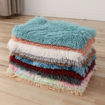 Dog Bed Mat Pet Cat Dog Plush Soft Warm Cushion Pet Washable Candy Colored Blanket Kennel Puppy Pet Cat Dog Supplies
