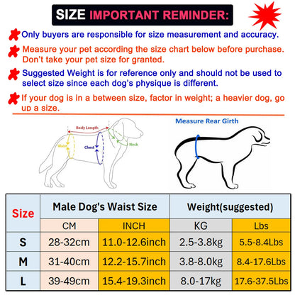 3 Pack Washable Male Dog Diaper Pet Sanitary Panties Reusable Nappy Belly Band Wrap Diapers Leak Proof Pee Pant for Dogs