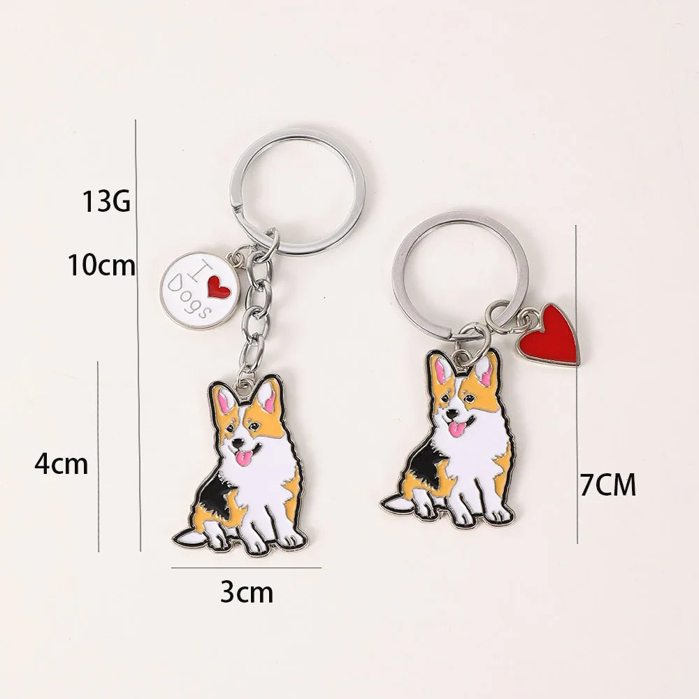 Metal Cute Dachshund Bulldog Dog keychains car key ring pet dogs heart Tag key men gift Metal Pendant best friend gifts