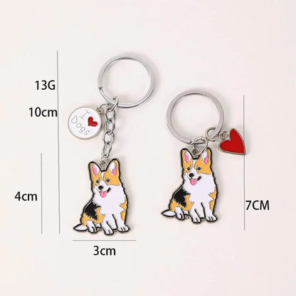 Metal Cute Dachshund Bulldog Dog keychains car key ring pet dogs heart Tag key men gift Metal Pendant best friend gifts