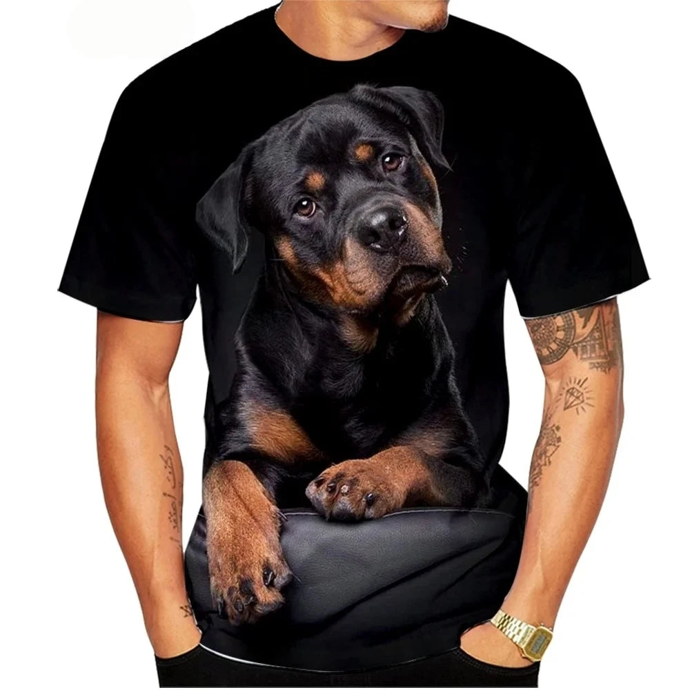 the ROTTWEILER - Cute Pet Dog Summer Men's T-Shirt, 3D Rottweiler Fashion Print Short Sleeve Outdoor Casual Tee, Loose Comfortable Men's Clothing
