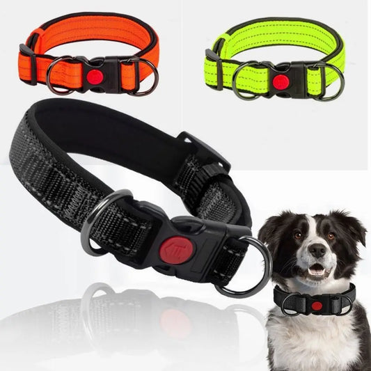 the SAFESTRIDE REFLECTIVE DOG COLLAR - Reflective Padded Dog Collar, Durable Strong Double D Ring, Safety Nylon Pet Dog Collars, Adjustable for Small/Medium/Large Dogs