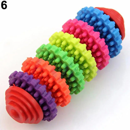 New Durable Rubber Pet Dog Puppy Cat Dental Teething Healthy Teeth Gums Chew Toy Rainbow Gear Teeth Cleaning Toy