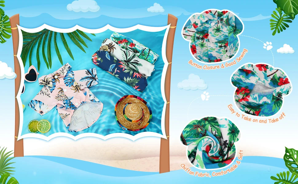 Hawaii Dog Shirt Colorful Flower Printed T-Shirt Breathable Cool Shirt Summer Beach Style Dog Clothes Medium and Large Dog Boys