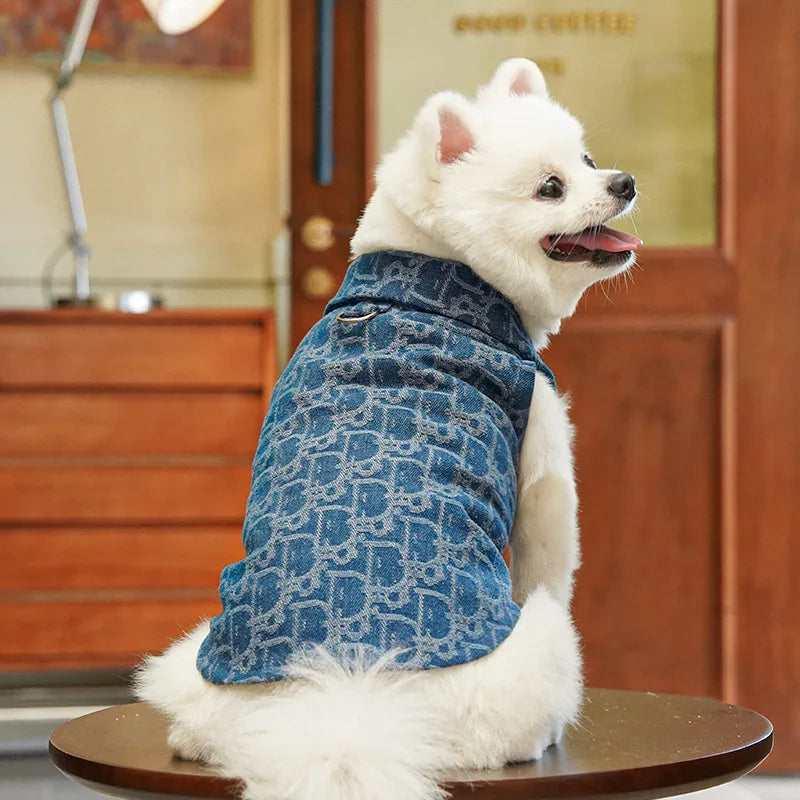 Pet Clothing Dog Autumn and Winter Denim JeanThickened Windproof Coat Puppy Costume For Small Medium Dogs Pet Jacket Wholesale