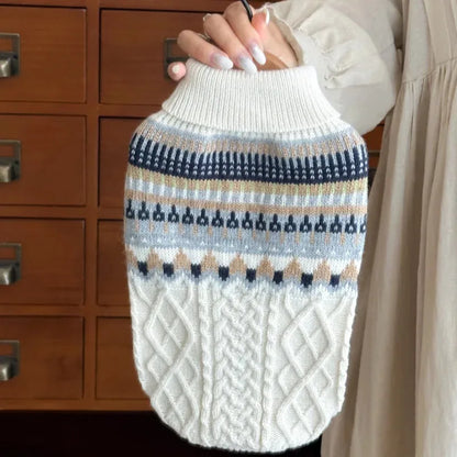 Christmas Dog Sweater Winter Wear, Beige Green Stripe Knitted Pet Clothes, Warm Cozy Festive Apparel for Small Medium Puppies