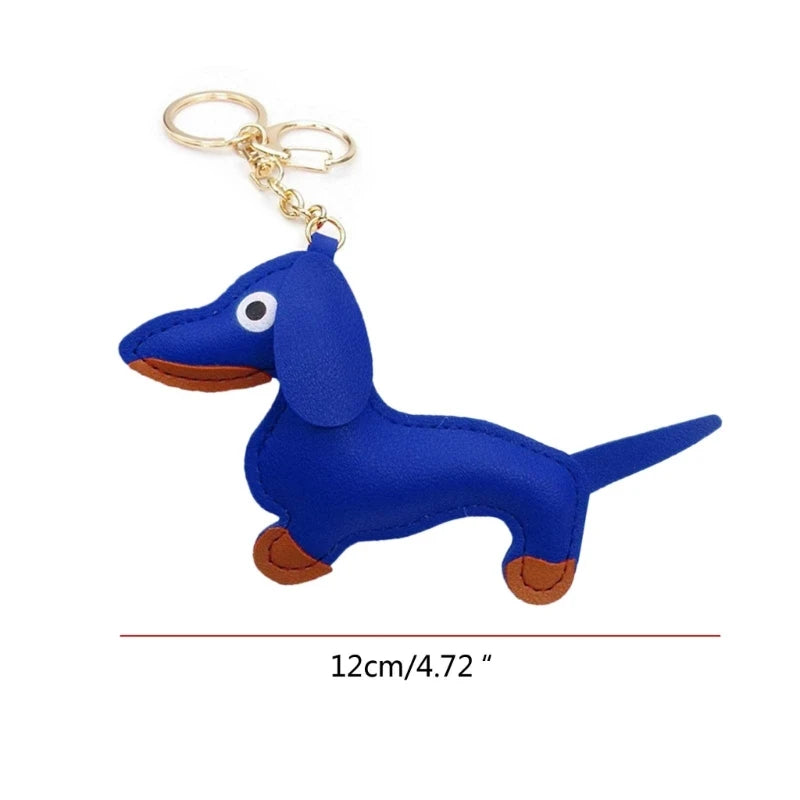 Mini Dachshund Dog Keychain  PU Leather Animals Keyring Hanging Ornament Backpack Handbag Charm Gift for Men Women