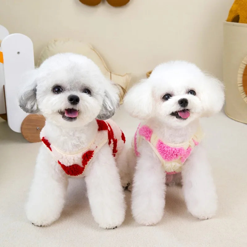 Thicken Sleeveless Dog Clothes Winter Jacket Warm Pink Red Fleece Heart Pet Clothes For Small Dog Vest Jacket Outfits Puppy Coat