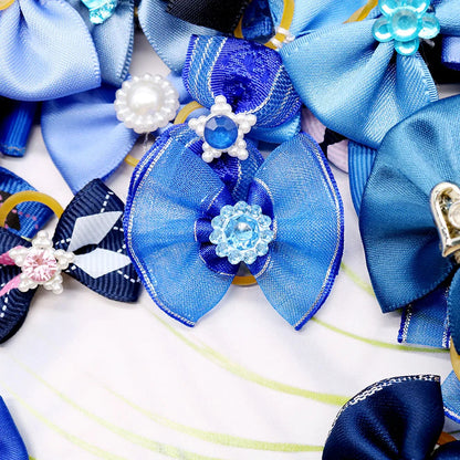 10/20PCS Blue Style Puppy Bows With Rubber Bands Handmade Dog Bows Cat Bowknots Pet Hair Accessories For Small Dogs