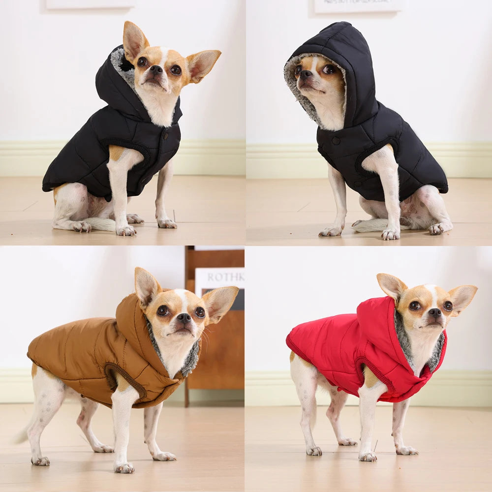 the WARMPAW HOODED FLEECE DOG COAT - Warm Fleece Dog Coat with Hood, Waterproof Winter Pet Puppy Clothes for Small/Medium Dogs/Cats, French Bulldog, Hoodie Costume