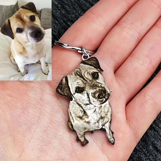Custom Pet Portrait Keychain Engraved Cat & Dog Photos Portrait, Cute Animal Design,Customize Perfect Gift for Pet Lovers