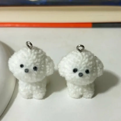 1/2Pcs Kawaii Puppy Keychain 3D Flocked Dog Little Plush Animal Pendant Backpack Car Keyrings Charms Hangs Decor Accessories