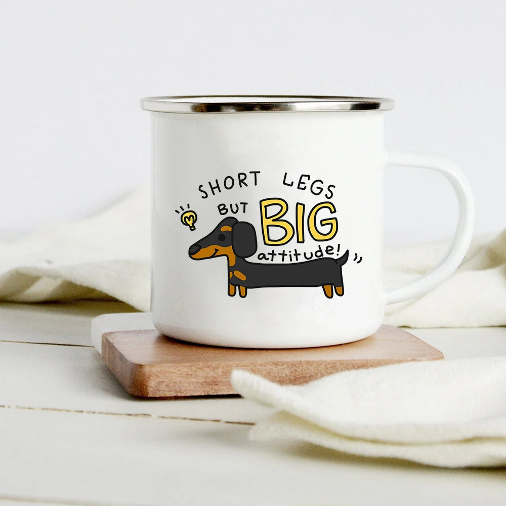 Funny Dachshund Print Creative Enamel Mug Coffee Wine Mugs Cartoon Dogs Paw Party Drink Beer Juice Milk Cups Gifts for Lover Dog