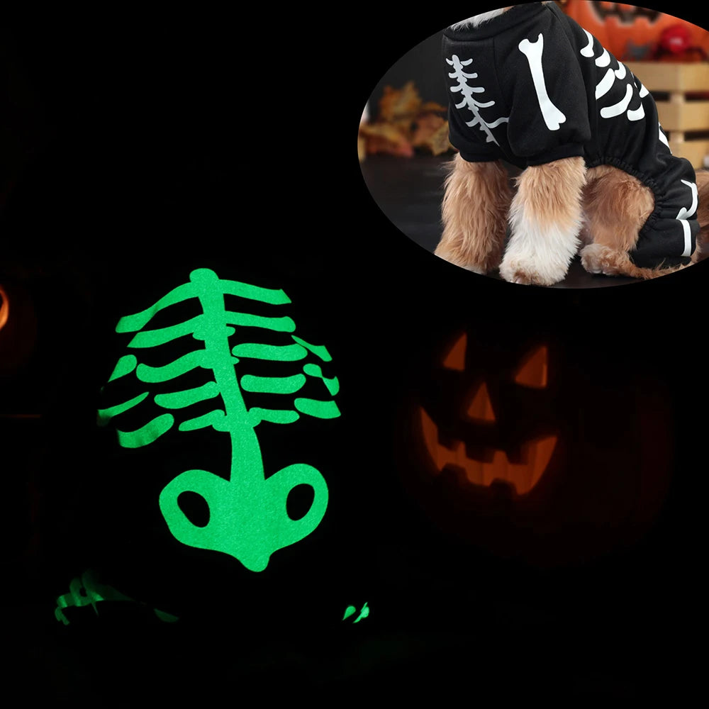 Luminous Halloween Pet Dog Clothes Skeleton Cosplay Dog Cat Sweatshirt Pet Dress Up Jumpsuits Cute Four Legged Puppy Coat