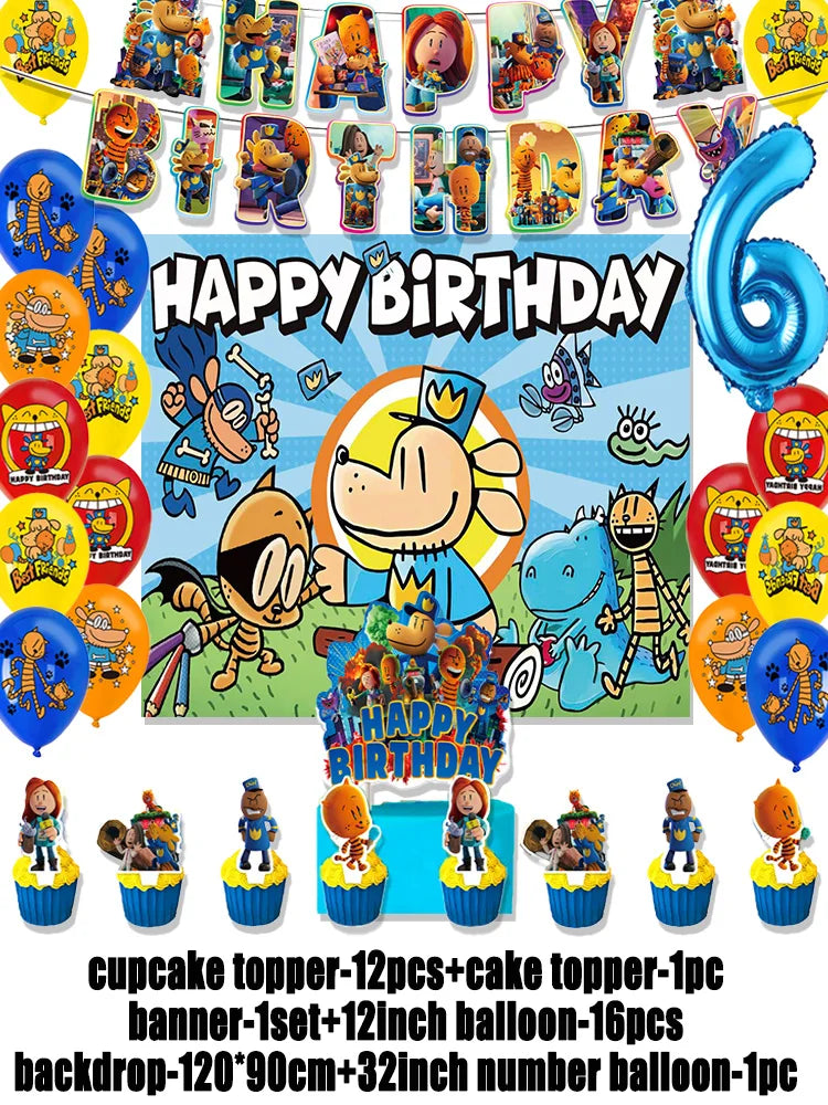 Cartoon DOGS MAN Theme Birthday Party Supplies Decoration Best Friend Balloon Banner Backdrop Cupcake Topper for Kids Child Gift