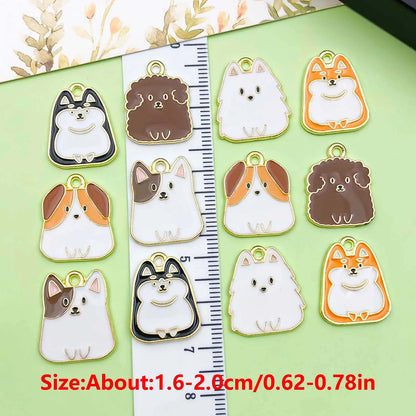 10/12pcs Enamel Cute Cartoon Dog Charms Alloy Animal Pendants for DIY Bracelet Necklace Earrings Jewelry Making Accessories