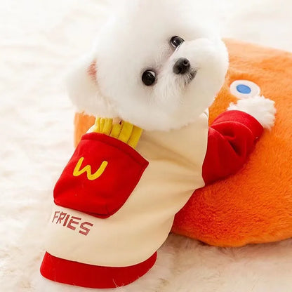 Pet Leash Little Dog Clothes Schnauzer Hoodie Autumn Small Dog Pocket French Fries with Plush Pullover Top Puppy Clothes