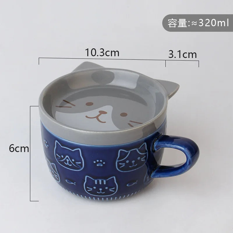 220ML Mug Japanese Shiba Inu Ceramic Coffee Cup Saucer Cartoon Animal Breakfast Milk Cup Embossed Coffee Cup Afternoon Tea Suppl
