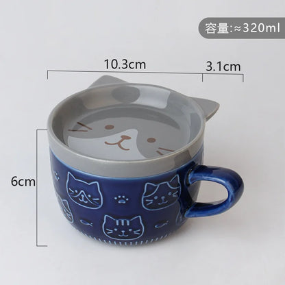 220ML Mug Japanese Shiba Inu Ceramic Coffee Cup Saucer Cartoon Animal Breakfast Milk Cup Embossed Coffee Cup Afternoon Tea Suppl
