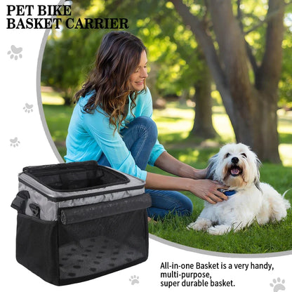 Dog Bike Basket, Small Medium Pets Dog Basket for with Breathable Mesh, Removable Bicycle Basket Front Handlebar Bicycle Basket