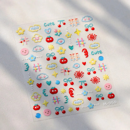 Graffiti Cat Claw Rabbit Bunny Bear Dog Flower Lovely Animal Fruit Dim Sum Candy Sunflower Adhesive 5D Nail Art Stickers Decal